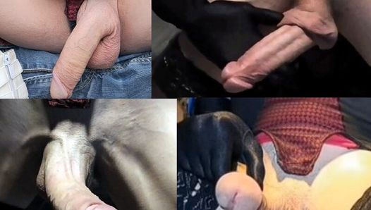 Compilation vidéo de ma grosse bite en tenue de salope tenue en main