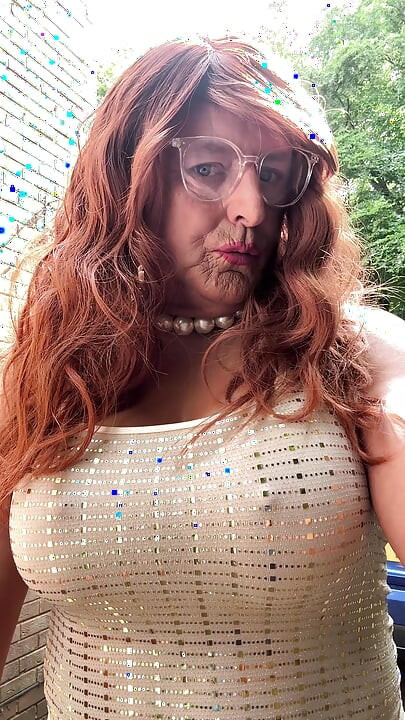 Sexy kellycd2022 in gold backless dress and seamless pantyhose and heels