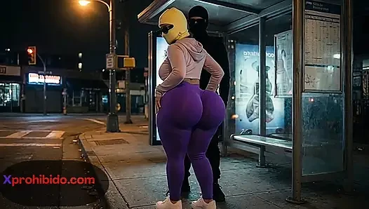 Curvy Woman with Massive Ass Dancing at Bus Stop