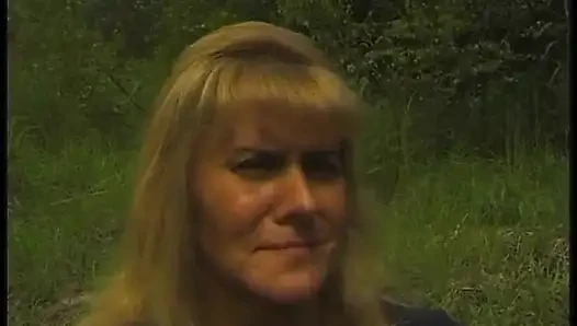 Hairy blonde mature have a nice time outdoors