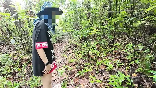 Thai Girl Walking Showing Along the Side of the Field Road in the Countryside Thai Outdoor Public