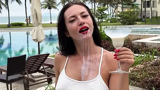 Milking & Getting Messy in See-Through Bodysuit Outdoor
