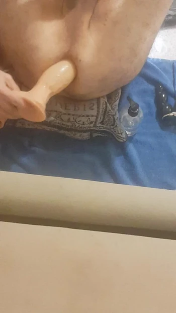 Enjoying the  big dildo. Huge gaping