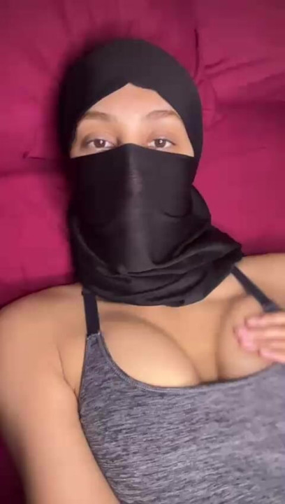 Hijab Arab girl playing with her big boobs  naughty Muslim titties out