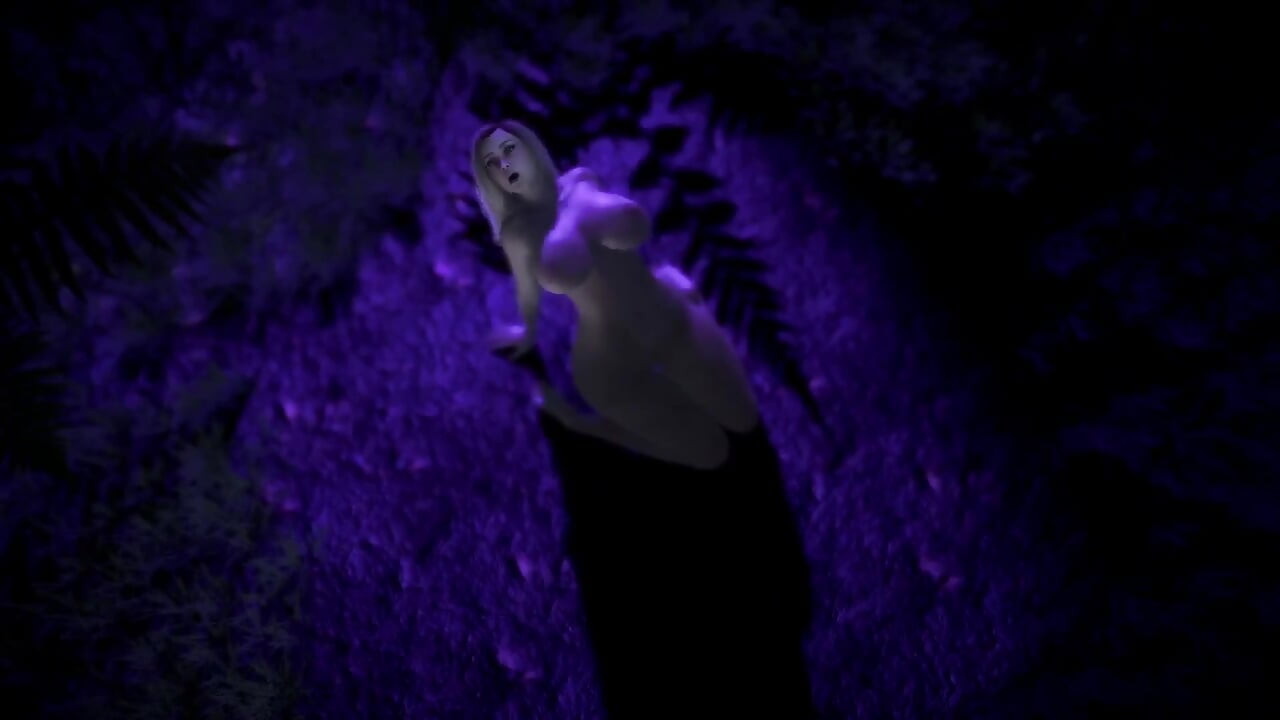 Blonde chick riding dildo in the forest : 3D Porn