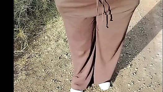 Stepmom in transparent t-shirt showing off in public.
