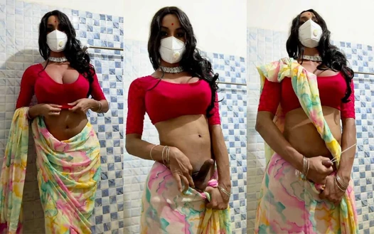 Crossdresser Jerking off in Saree