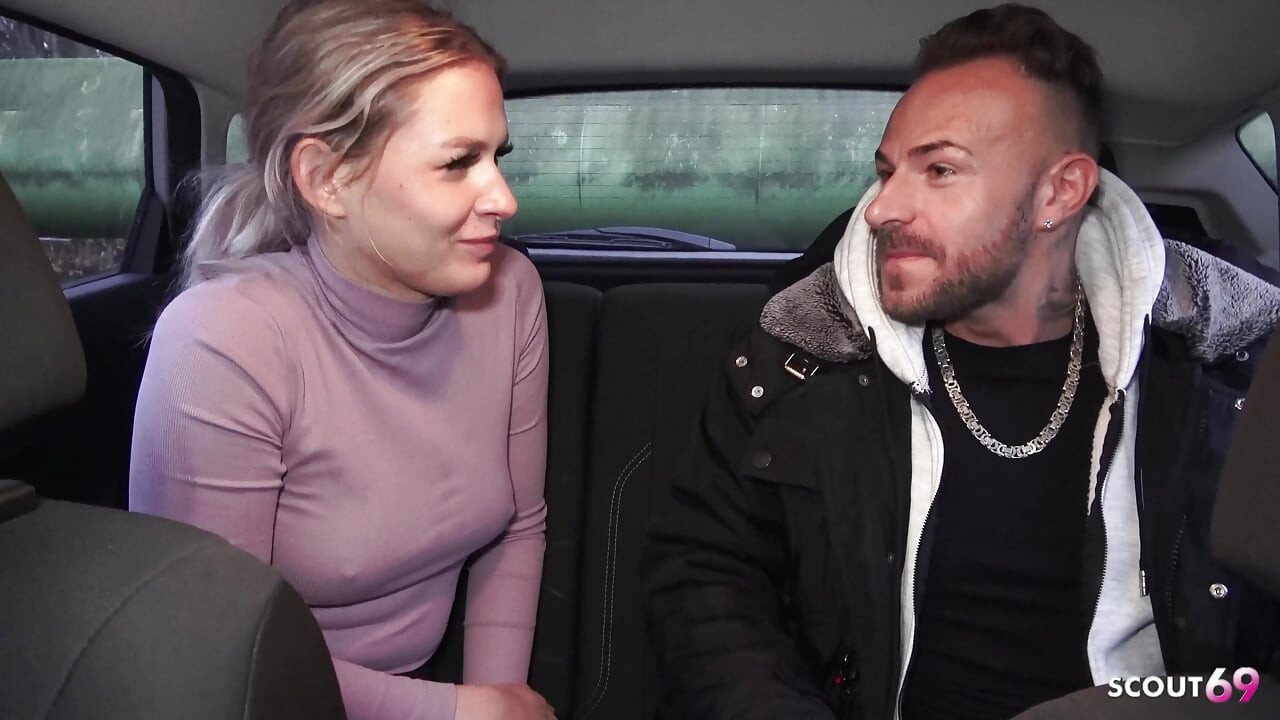 German Blonde Girl Lisa Pick up and Talk to Risky Fuck in Car at Public Place