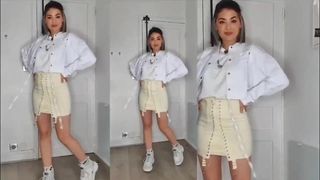 Clementine M try on haul, tight skirt hot legs