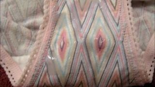 Cum on small pink pattern panties