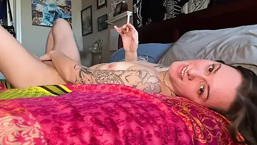 sexy brunette solo smoking fetish masturbation - chery trees