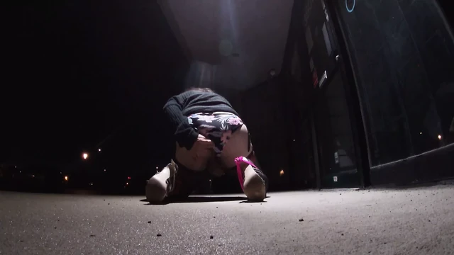 CD OUT in  a rainy night wearing  nylons and girdle solo masturbation