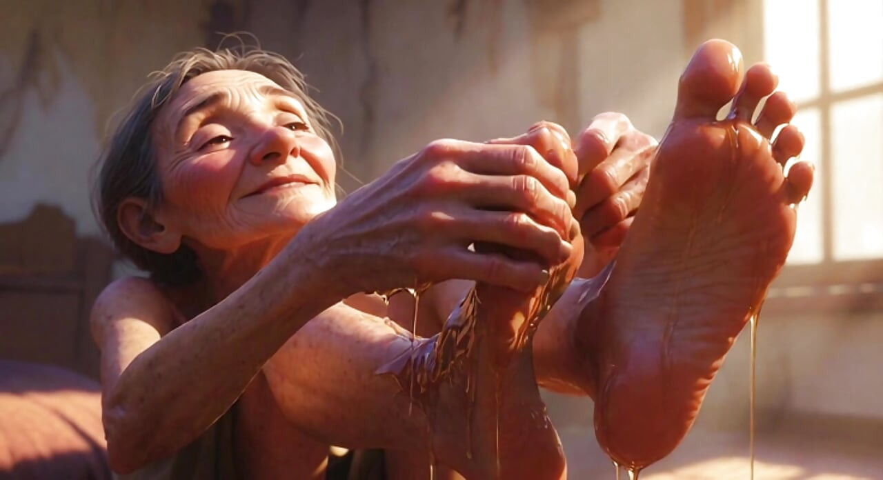 Granny Foot Oil Session - Feeling Intense Pleasure & Craving Tongue