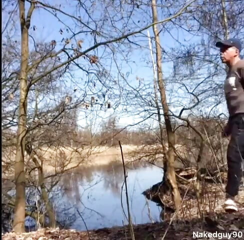 Naked Guy Shooting His Cum at the Lake
