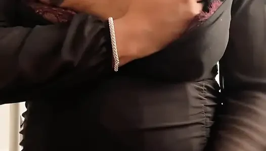 Curvy tranny playing with her small tits for daddy x