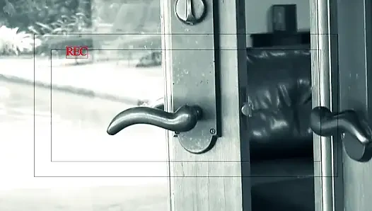 Brunette spied at home by dude with a camera