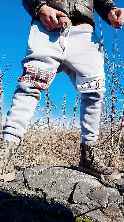 Slow Motion Jerk off Outdoor While Smoking Cigarette