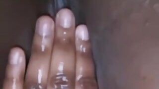 ebony teen playing with creamy pussy