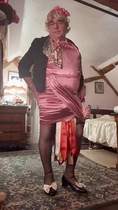 Dressed in a little pink dress for an evening out