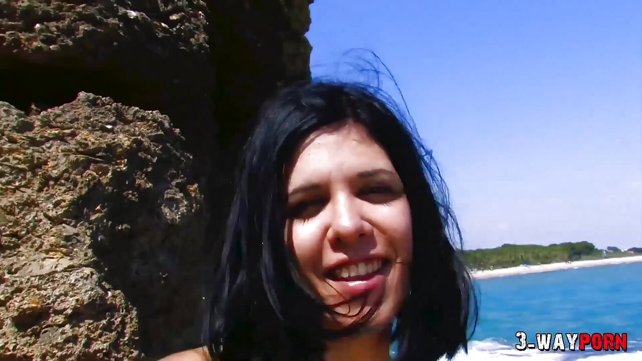 3 - Way porn - Petite brunette used by two nasty guy on the beach