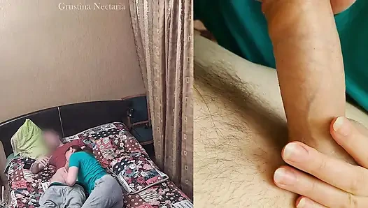 Real Russian couple's spontaneous bedroom blowjob, filmed on two cameras