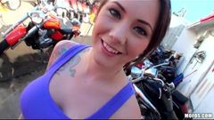Biker girl with perfect set of tits is fucked doggystyle