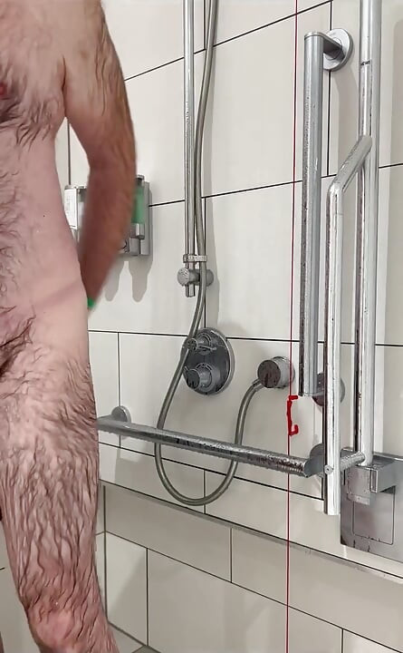 Thick cock and hairy arse shower
