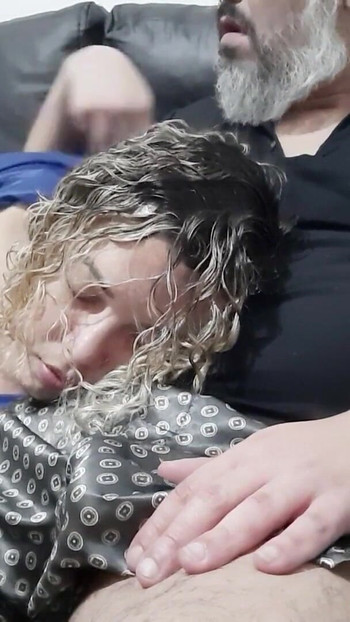 Powerful moment from "Stepmother ends up falling resting on her stepson's lap and he sticks his dick in her mouth until he cums"