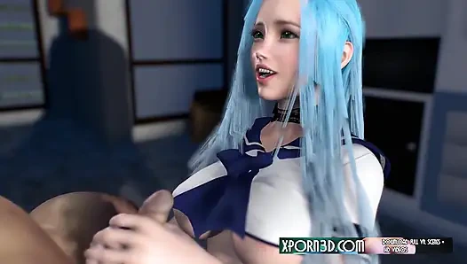 Грудастая азиатская крошка дрочит и получает камшоты - 3D хентай, японская