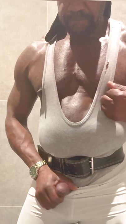 Black Muscle Stepdad Revealing Singlet Bate Cum Post Gym Shower
