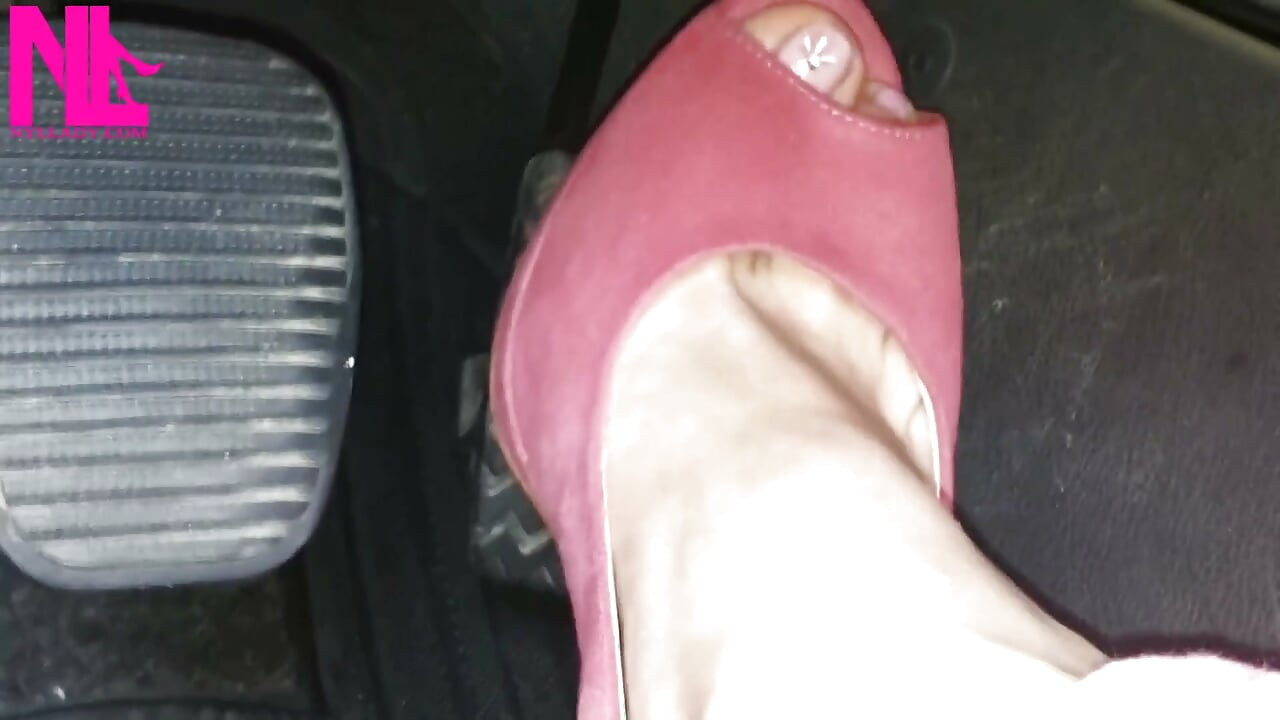 Barefoot Driving and Revving in Vivid Pink High Heeled Sandals