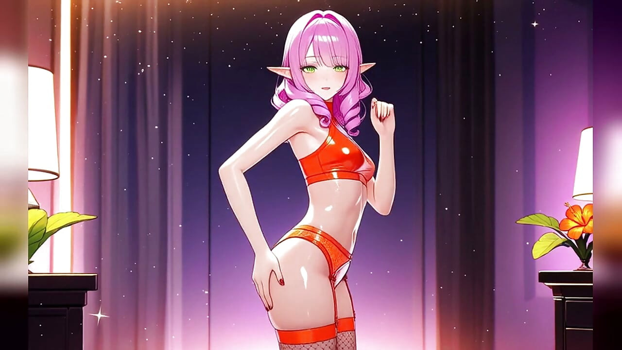 Pink Curly Elf Orange Bikini Neon Dance - Sexy AI Babes