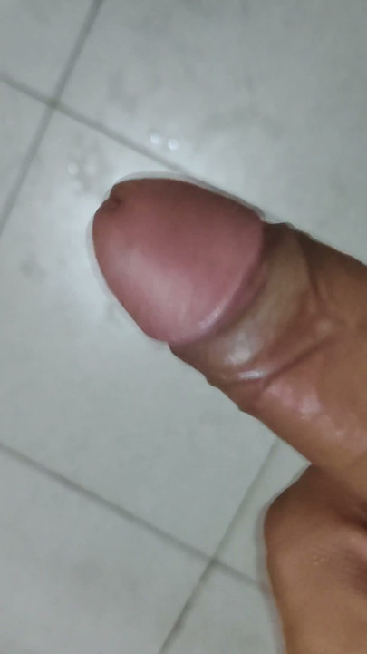 7.5 inch Lovely hard big cock morning bathroom cum | Clip 1