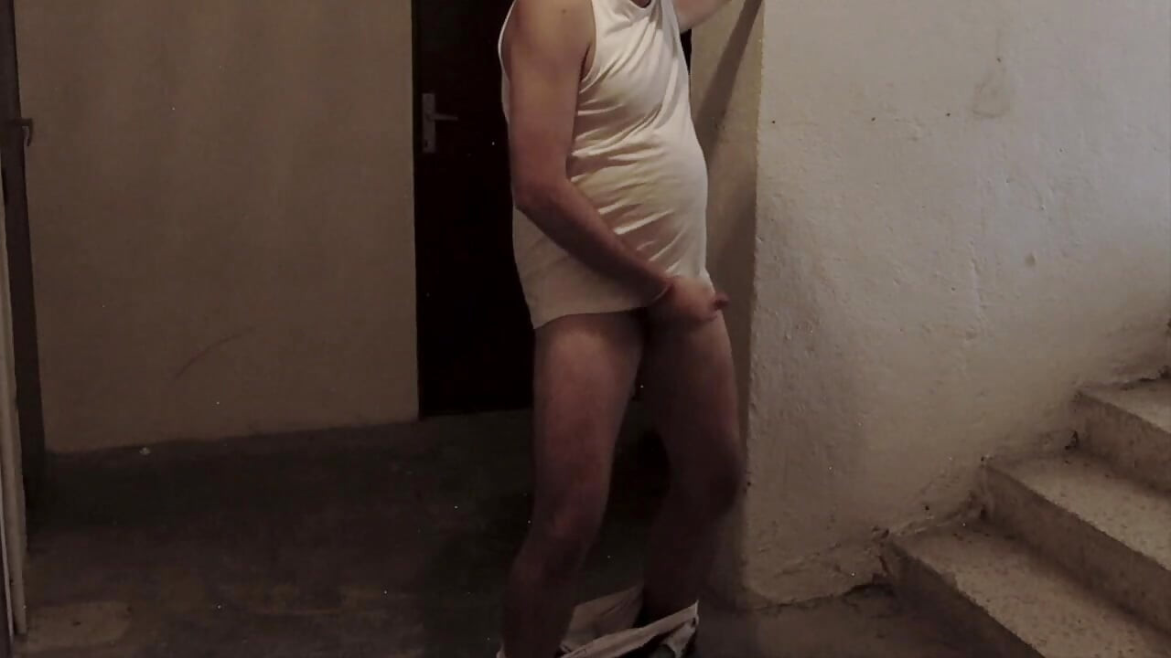 Hairy trucker with belly jerks off his small cock and cums