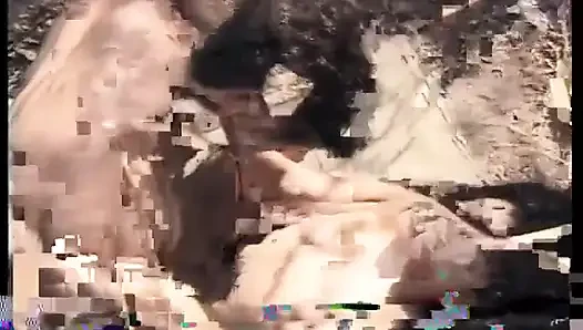 Biker boy fucks two bitches in the woods