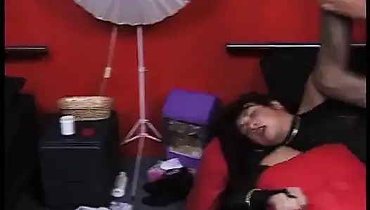 Mature brunette sucks cock of blonde male before riding him