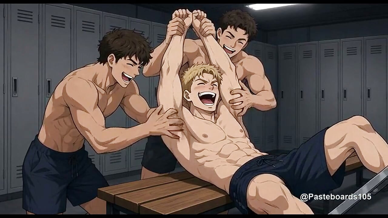 Held Down By His Teammates - The Squad Goes For His Bare Armpits (2D Anime)