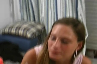 Hot German lady gets her small boobs sprayed with warm cum