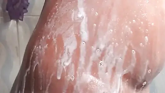 In the Shower Bathing, Massaging Boobs and Fingering Pussy Ass in Doggy Style