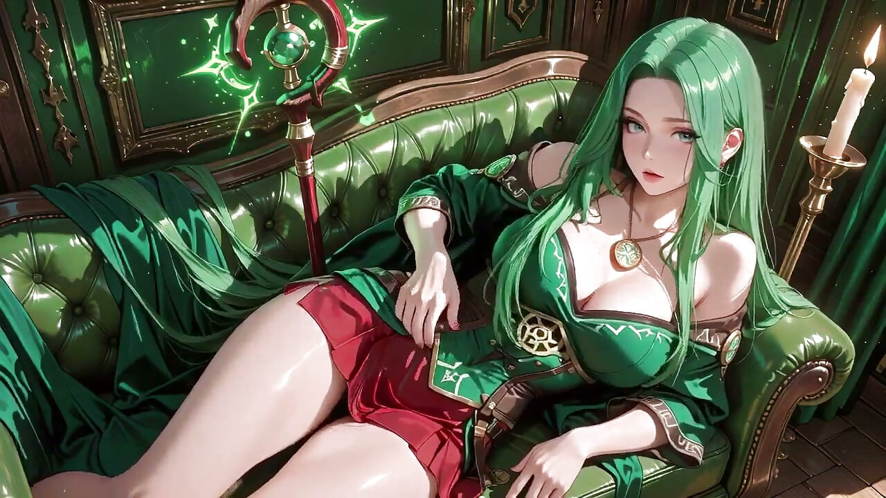 고딕 대성당의 미묘한 푸른 빛 아래, 그녀는 그녀의 직원과 함께 무릎을 꿇고, 눈이 당신을 고정.