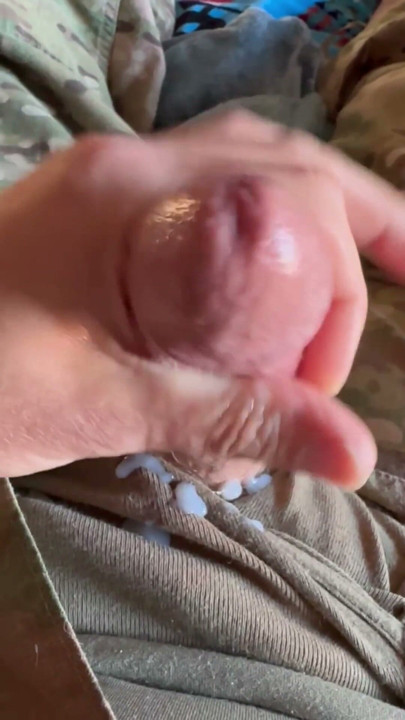 Army solider jerks off in his uniform and his roommate's military briefs and shoots a load! | Clip 1