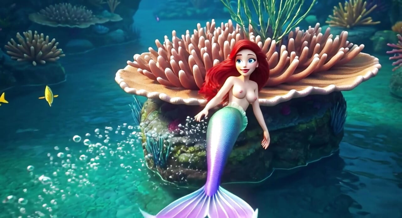 Sinnliche reife Ariel erforscht ihre magische Unterwassergrotte mit langen menschlichen beinen und anmutigen Posen in fantasie