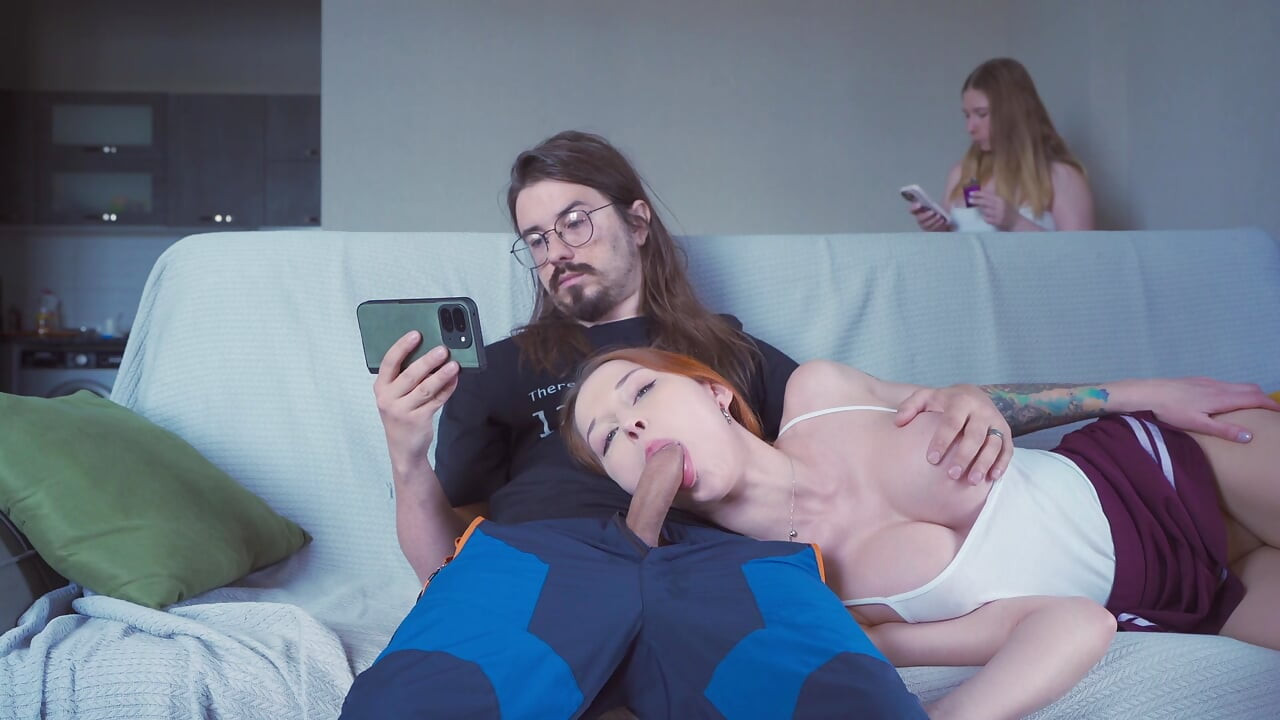A Step Sister replaces her Step Bro's GF when she gets a call, but the girlfriend finds out and joins them