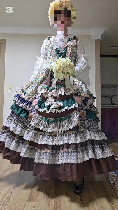 A crossdressing man is wearing a dress and dancing.