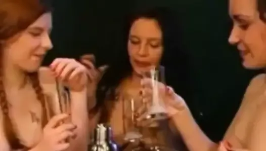 beautiful girls drinking cum