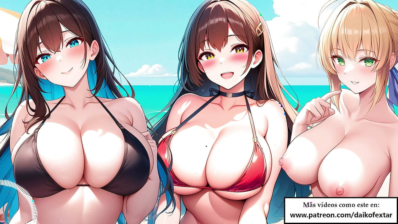 Spanish Roleplay JOI - Hentai Girls Give You A Collective Masturbation On The Beach.