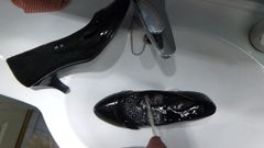 Piss in mother-in-laws black patent high heel shoe