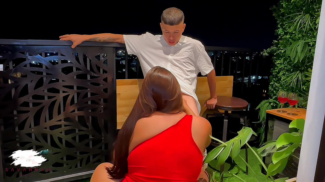 Gorgeous milf has passionate fuck with young man on the balcony - Savannah Watson