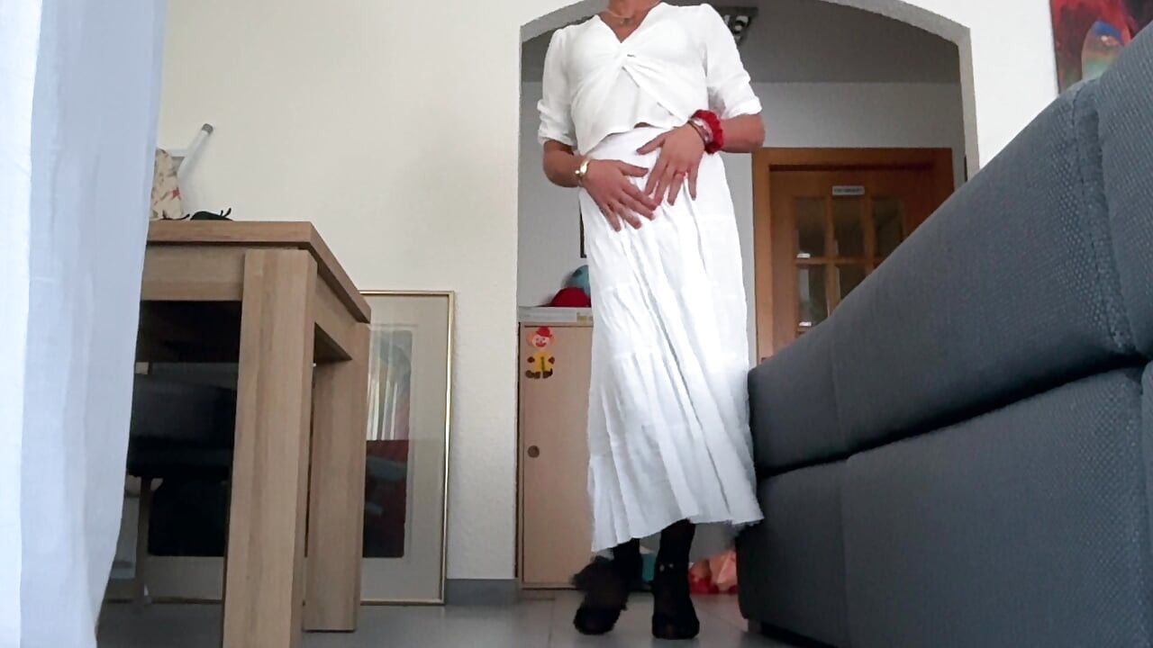 Exposed femboy Xunami in sexy high heels and black nylon