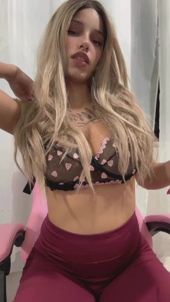 Big tits blonde model shows her fat tits very hot